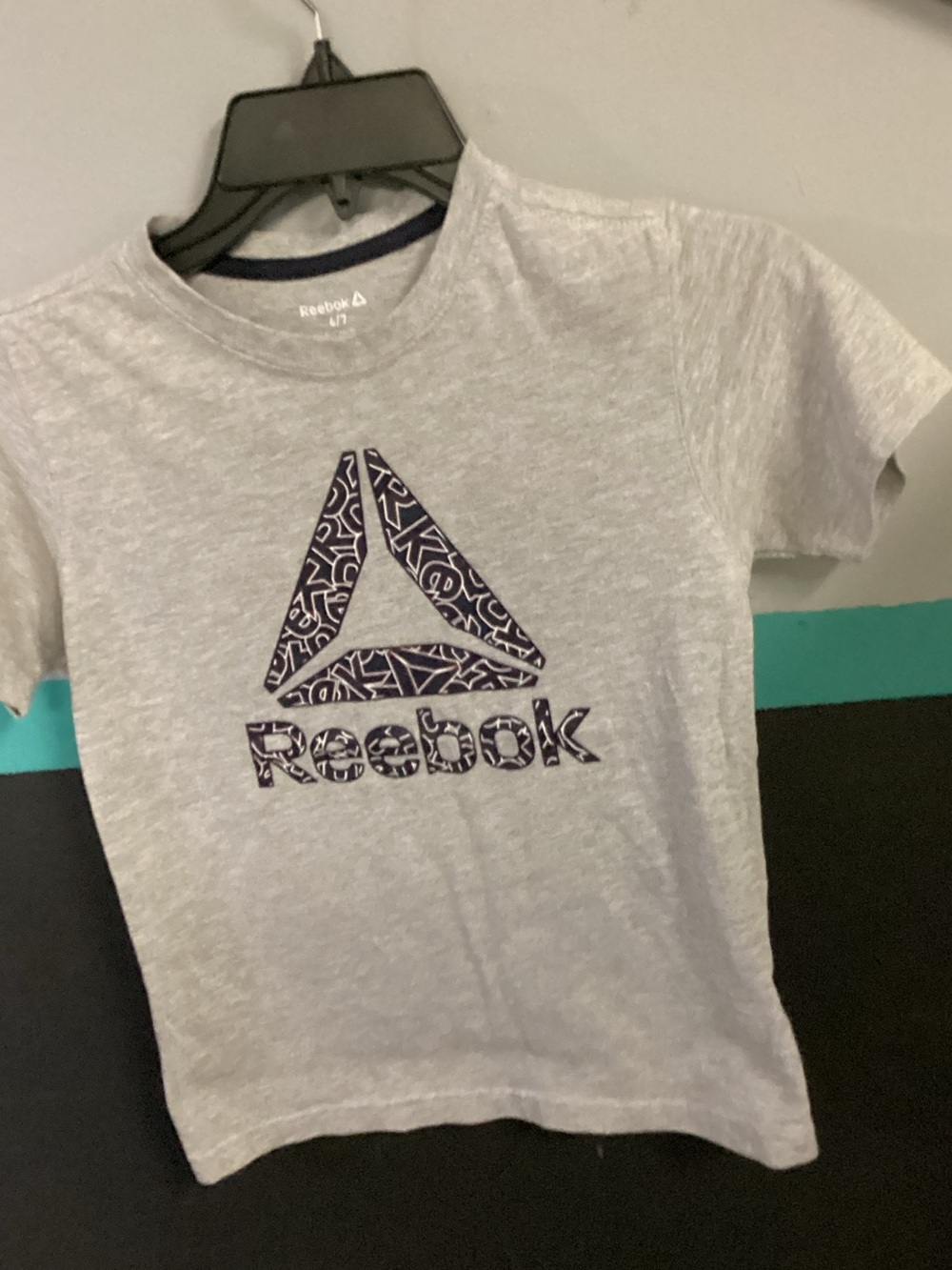 Reebok Light Gray Tee with Navy Logo Graphic